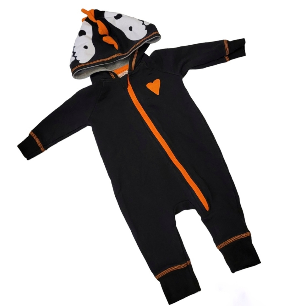 Cat & Jack dinosaur skeleton Halloween black onsie  with hoodie 0-3 months
